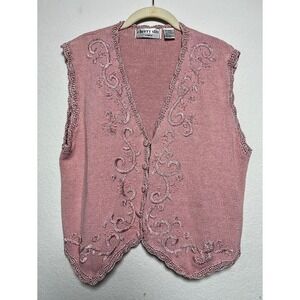 Cherry Stix Limited Vest L Pink Embroidered Ramie Crochet Cottagecore Grandma